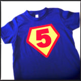 Number 6 Royal with red and sunshine- Children Costume Superhero Superman Birthday Shirt- Boys Girls Tshirt for Cape Birthday Party