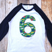 8th Bricks birthday shirt any number Fabric Birthday Shirt Navy and White Raglan sports jersey 5 6 7 8 9 year old birthday shirt building