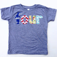 four 4 years old 4th Birthday Shirt shirt red chevron, royal blue retro cars, yellow aqua cars for boys grey Birthday Shirt primary colors