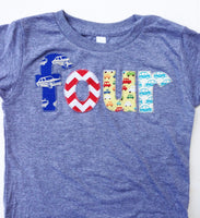 four 4 years old 4th Birthday Shirt shirt red chevron, royal blue retro cars, yellow aqua cars for boys grey Birthday Shirt primary colors