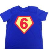 Fan Photo Number 6 Royal with red and sunshine- Children Costume Superhero Superman Birthday Shirt- Boys Girls Tshirt for Cape Birthday Part