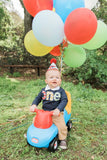 1st Birthday Shirt, kids fall outfit, primary colors chevron, Boy Party, red blue yellow green navy, balloons party theme cake, 1 year old