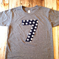 Any Number Birthday Shirt Boys 1st Grey TShirt Navy white patriotic stars Boys First 1 2 3 4 5 6 7 8 9 year old military army 4th of July