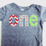 Primary colors birthday shirt one red chevron pez green circles boys 1st Birthday Shirt grey birthday outfit blue yellow 1 year old first