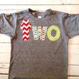 Birthday Shirt for 2 year old boy, 2nd Birthday shirt, two shirt, red chevron, pez, green, primary color, red blue yellow, birthday boy