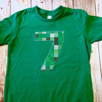 8th Birthday ANY NUMBER green 8 pixel video game Fabric Birthday Shirt older kids 7th 8th 9th birthday boy tnt water land hacks 6 7 8 9