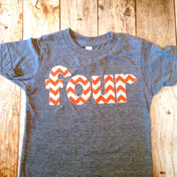 four for 4th Birthday orange Chevron Number -  Pick a chevron color Birthday Shirt- green and blue are shown