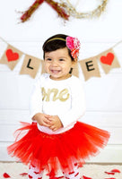 Gold Headband heart flowers Love  red tutu Leg Warmers, long sleeve gold glitter one onesie- red headband- girls 1st Birthday outfit- girls first birthday
