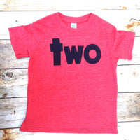 Triblend red boys 2nd birthday shirt with navy two kids birthday theme second party