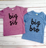 Big Sis lil bro set, newborn photography, big bro or big sis sibling shirts for birth announcement hospital outfit with newborn Colors- red, blue, grey, mint, purple- boys girl kids shirt