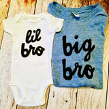 Big Sis lil bro set, newborn photography, big bro or big sis sibling shirts for birth announcement hospital outfit with newborn Colors- red, blue, grey, mint, purple- boys girl kids shirt