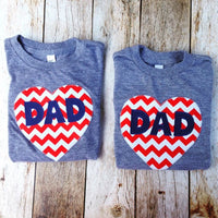 Chevron Sewn Applique Heart Shirt, Valentine's Day Fathers Day Heart shirt, Dad LOVE, daddy gift, Father's Day