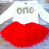 Gold Headband heart flowers Love  red tutu Leg Warmers, long sleeve gold glitter one onesie- red headband- girls 1st Birthday outfit- girls first birthday