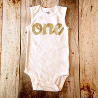 gold glitter one tank onesie- girls 1st Birthday outfit first birthday outfit.