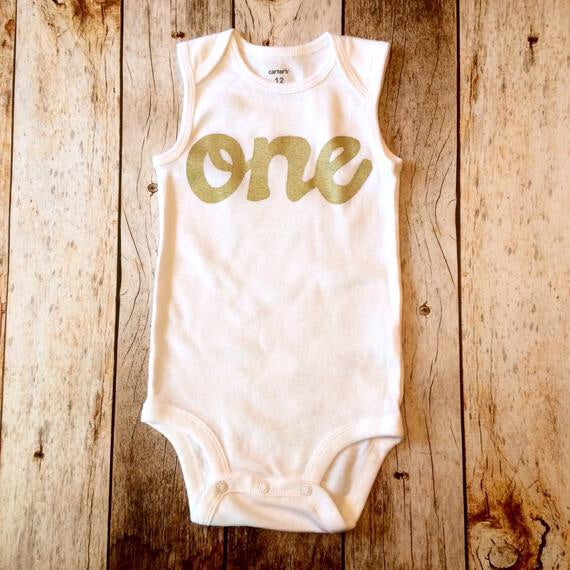 gold glitter one tank onesie- girls 1st Birthday outfit first birthday 