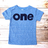 Triblend blue boys 1st birthday shirt with navy one kids birthday theme first party